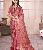 Sangam prints pink organza woven work festival saree