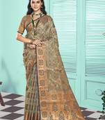 Sangam prints grey organza woven work festival saree