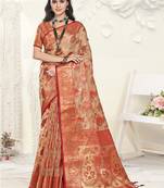 Sangam prints light brown organza woven work festival saree