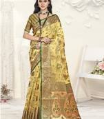 Sangam prints yellow organza woven work festival saree