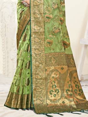 Sangam prints light green organza woven work festival saree 3