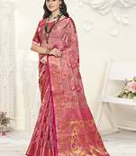 Sangam prints pink organza woven work festival saree