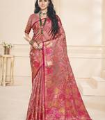 Sangam prints pink organza woven work festival saree