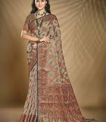 Sangam prints grey organza woven work festival saree