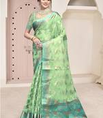 Sangam prints sea green organza woven work festival saree