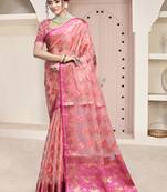 Sangam prints pink organza woven work festival saree