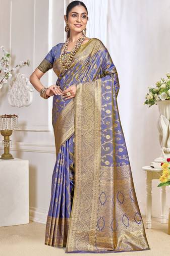 Sangam prints lilac silk woven work traditional saree