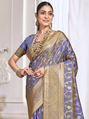 Sangam prints lilac silk woven work traditional saree 2