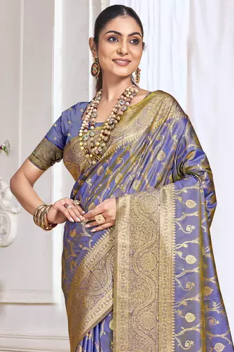 Sangam prints lilac silk woven work traditional saree