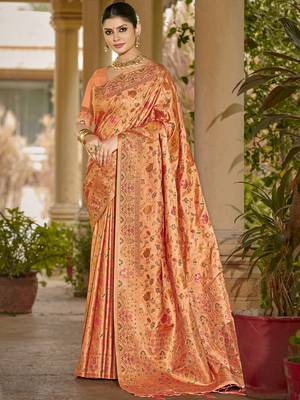 Sangam prints peach silk woven work traditional saree 1
