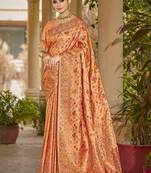 Sangam prints peach silk woven work traditional saree