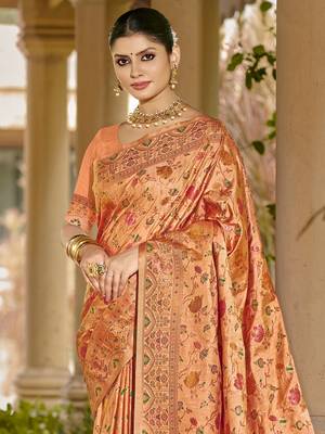 Sangam prints peach silk woven work traditional saree 2