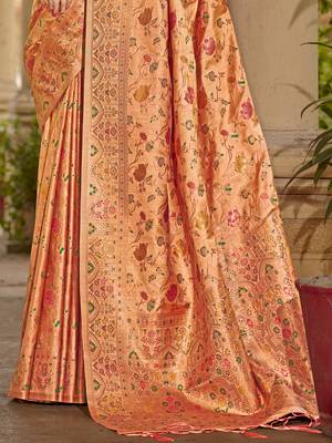Sangam prints peach silk woven work traditional saree 3