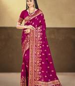 Sangam prints magenta silk woven work traditional saree