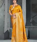Sangam prints orange silk woven work traditional saree