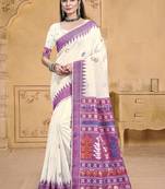 Sangam prints cream cotton woven work festival saree