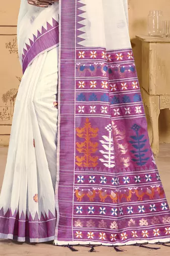 Sangam prints cream cotton woven work festival saree