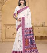 Sangam prints cream cotton woven work festival saree
