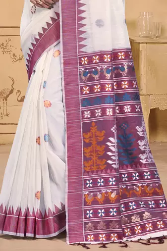 Sangam prints cream cotton woven work festival saree