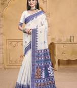 Sangam prints cream cotton woven work festival saree