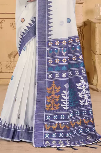 Sangam prints cream cotton woven work festival saree