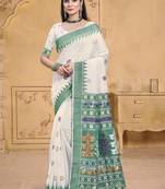 Sangam prints cream cotton woven work festival saree