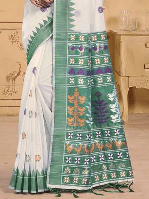 Sangam prints cream cotton woven work festival saree 3