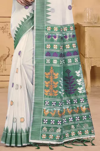 Sangam prints cream cotton woven work festival saree