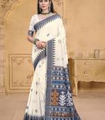 Sangam prints cream cotton woven work festival saree