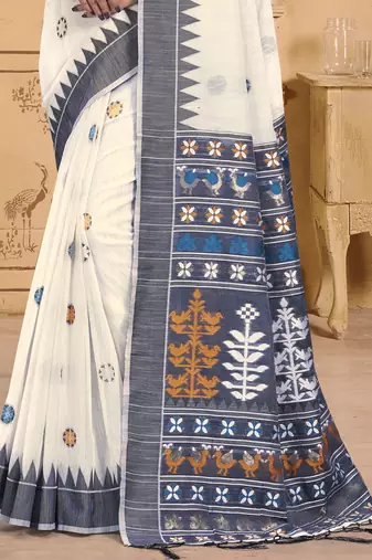 Sangam prints cream cotton woven work festival saree