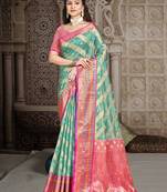Sangam prints turquoise silk woven work traditional saree