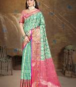 Sangam prints turquoise silk woven work traditional saree