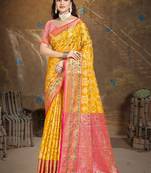 Sangam prints yellow silk woven work traditional saree
