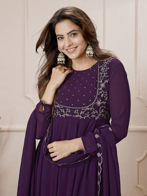 Janasya women's purple georgette embroidered anarkali palazzo set 2