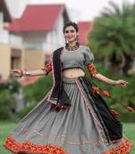Black & Grey gamthi Work Chaniya Choli- Full stitched free size