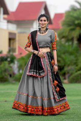 Black & Grey gamthi Work Chaniya Choli- Full stitched free size 2