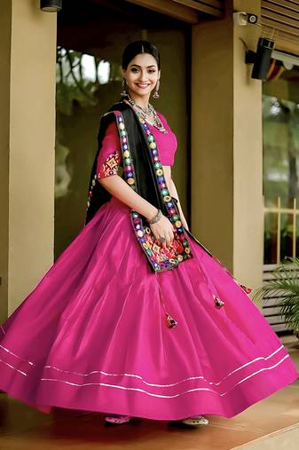  Rani-Pink & Black Colored Elegance Tradition And Navratri Garba Vibes With This Gamthi Work Chaniya Choli