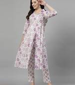 Purple floral printed aline kurta with pant set