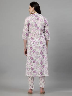 Purple floral printed aline kurta with pant set 3