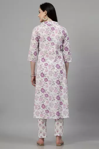 Purple floral printed aline kurta with pant set