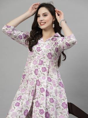Purple floral printed aline kurta with pant set 4