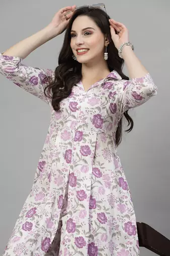 Purple floral printed aline kurta with pant set