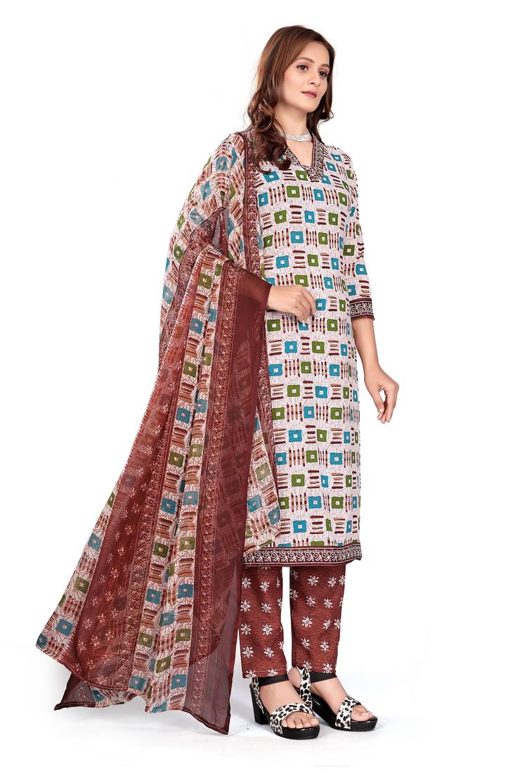 Unstitched crepe salwar suit material printed