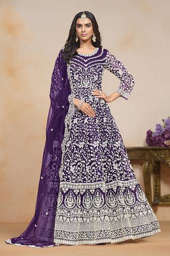 Net purple embroidered salwar kameez