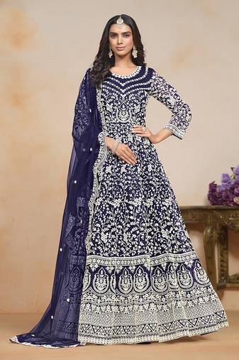 Net navy blue embroidered salwar kameez