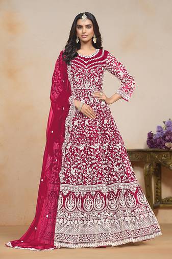 Net rani pink embroidered salwar kameez