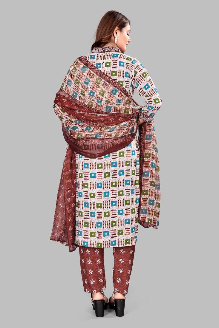 Unstitched crepe salwar suit material printed