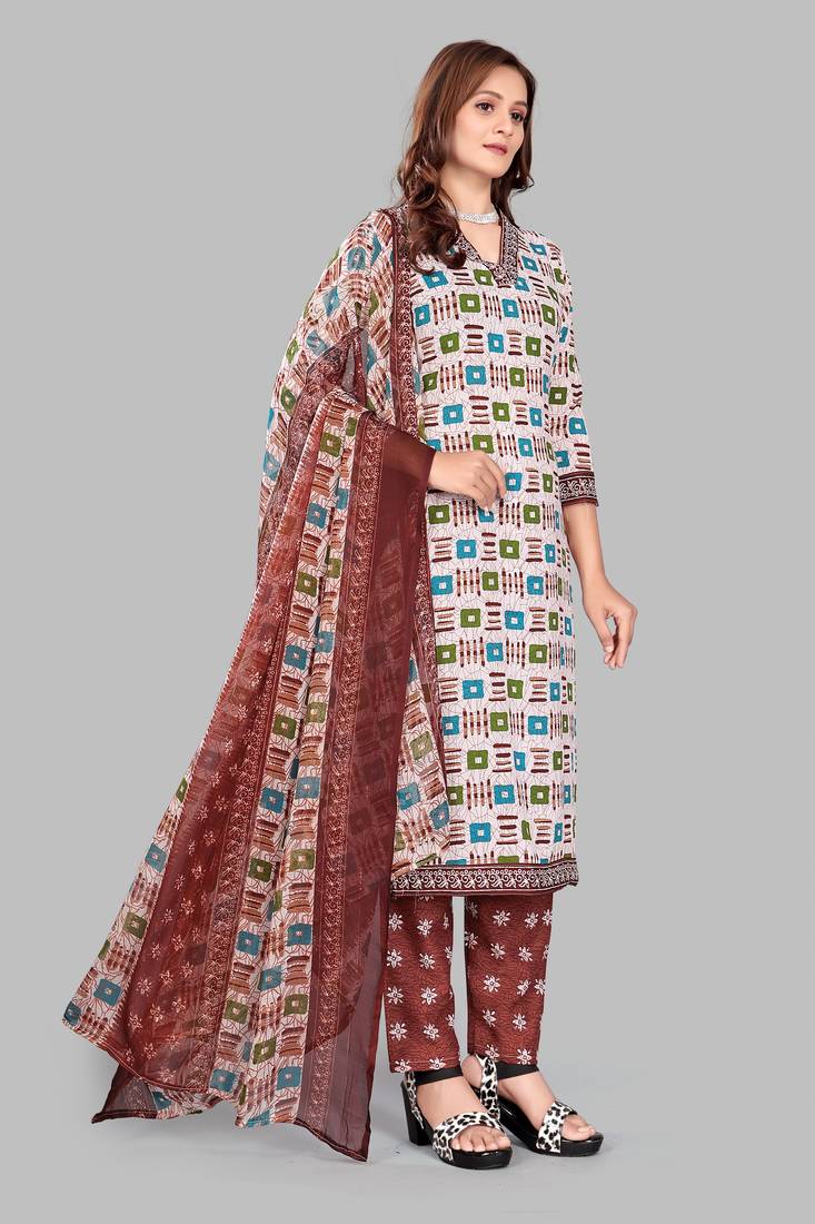 Unstitched crepe salwar suit material printed