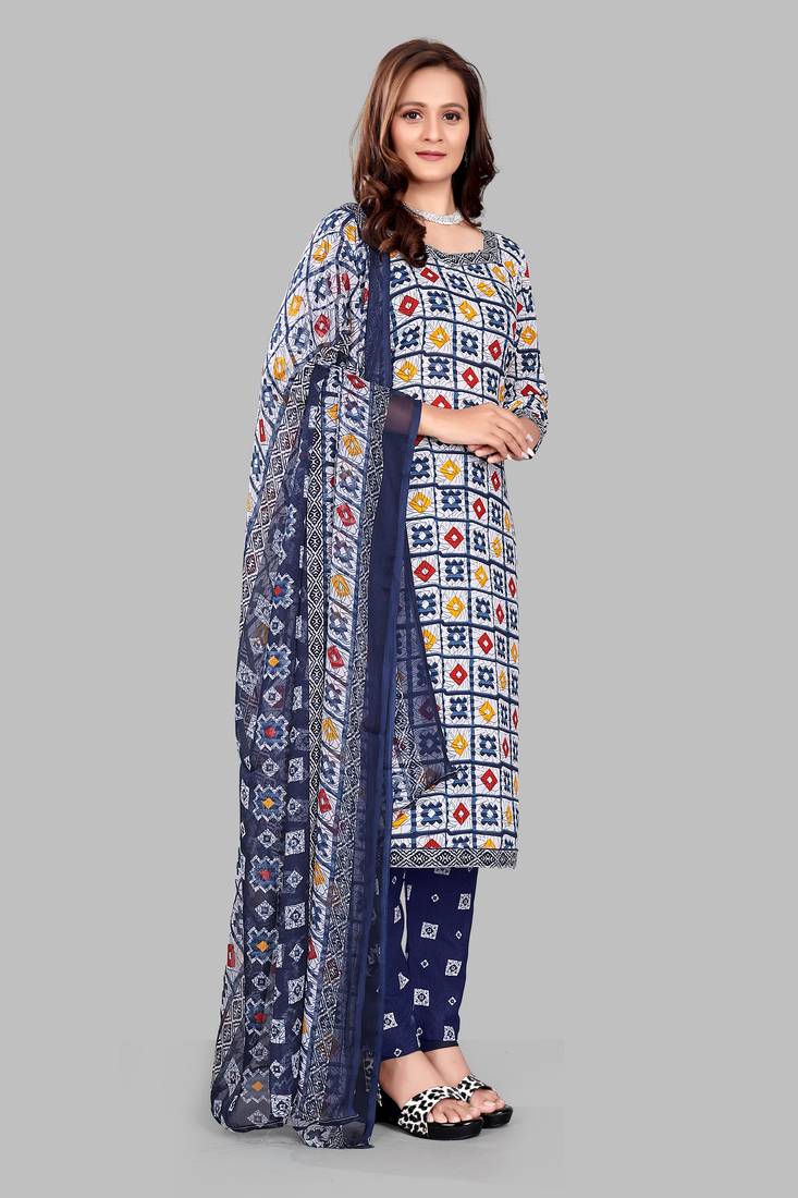 Unstitched crepe salwar suit material printed