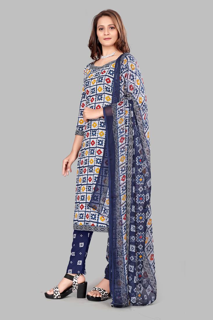 Unstitched crepe salwar suit material printed